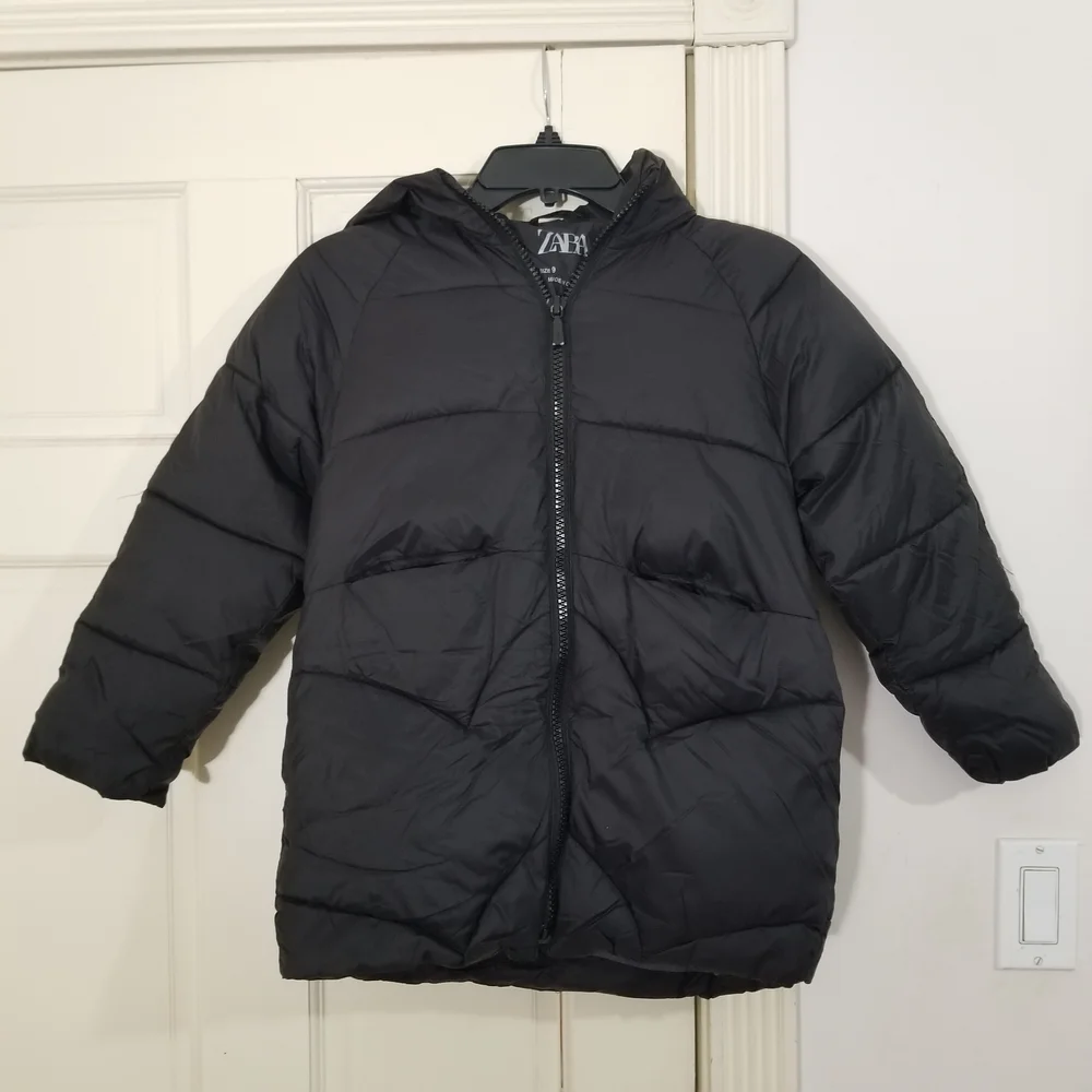 Zara Girls Black Puffer Coat with Pockets Size 9